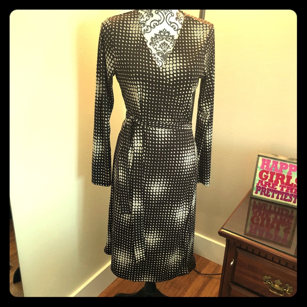 Brown and cream pattern wrap dress